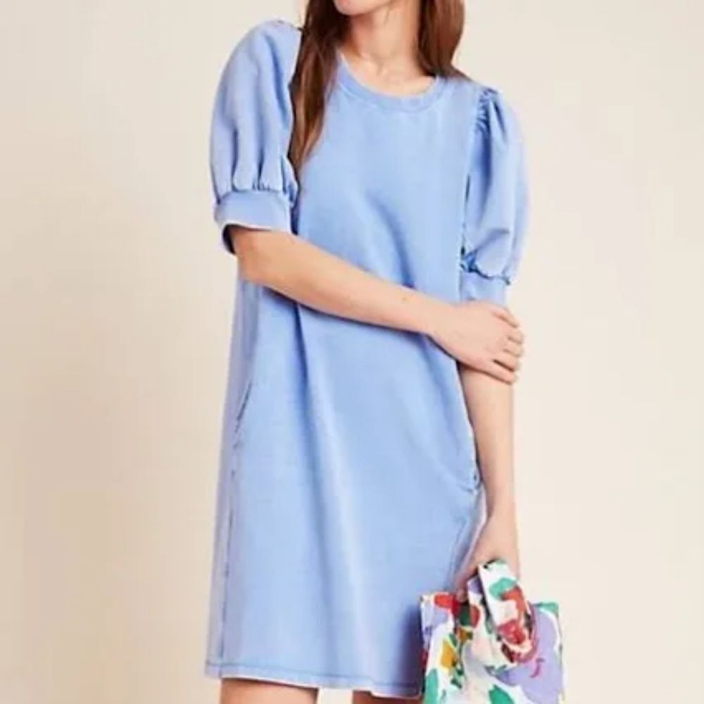 Anthropologie Bonnie Blue Puff Sleeve Tunic / Dress Small